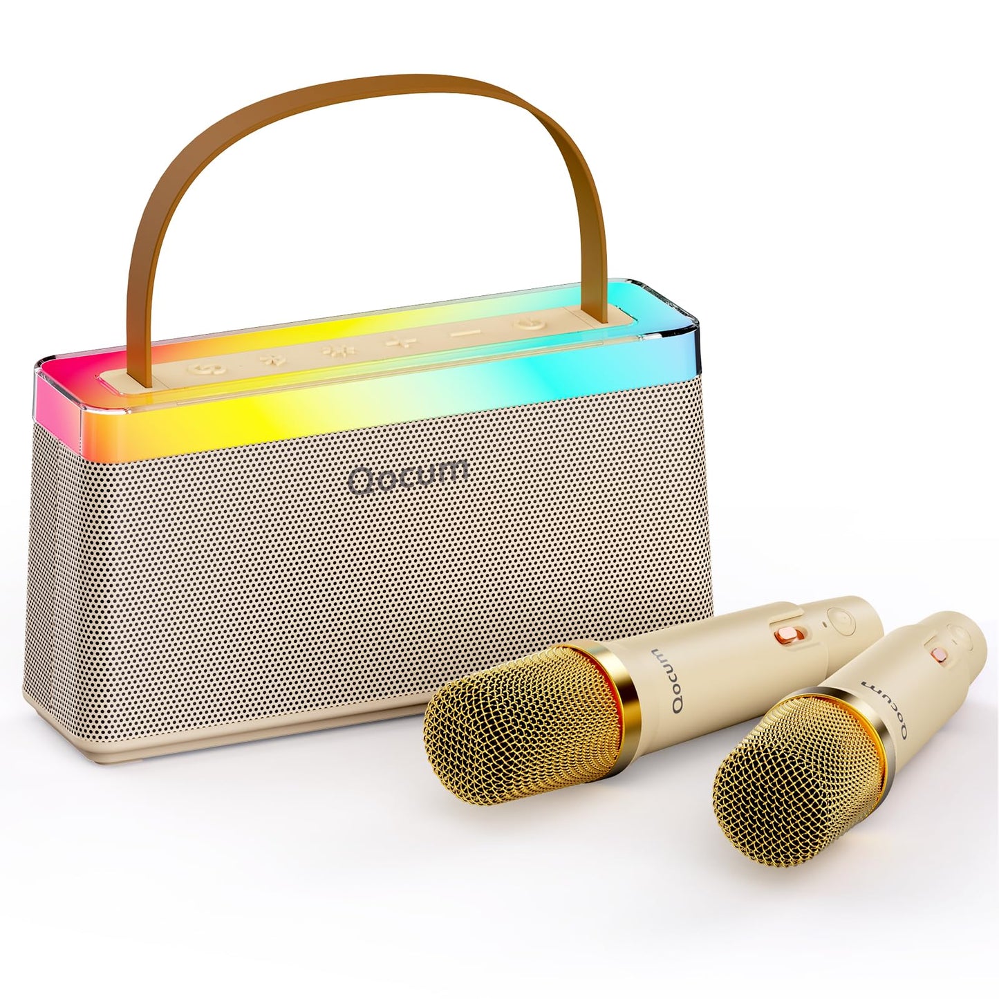 Qocum Karaoke Machine for Kids, Mini Karaoke Machine with 2 Wireless Microphones, Dual Speakers, RGB Dance Light, Voice Changer, TWS Mode, Perfect as Birthday Toy Gift for Kids Aged 4-12