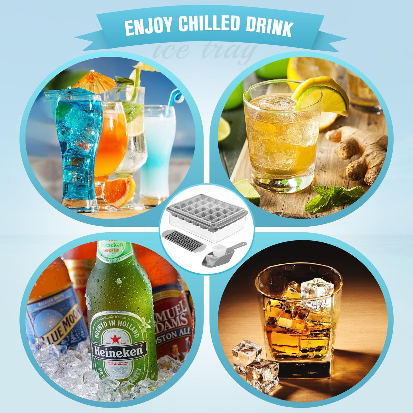 Ice Cube Tray Set with Lid and Scoop
