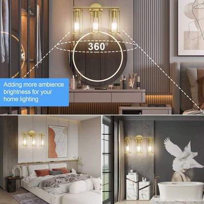 Gold 3-Light Farmhouse Bathroom Wall Fixture