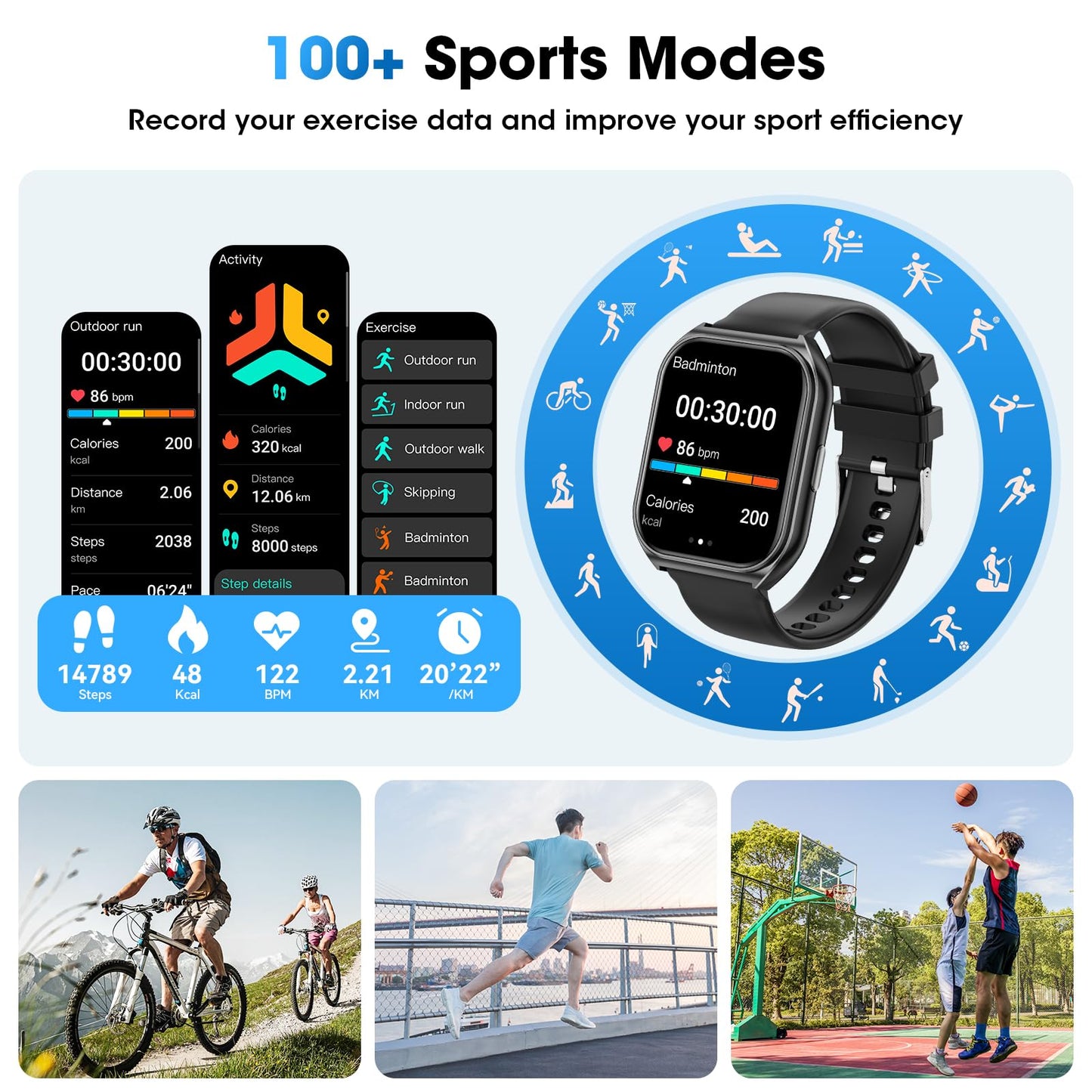 Smart Watch with Call, Fitness Tracker, 100+ Modes