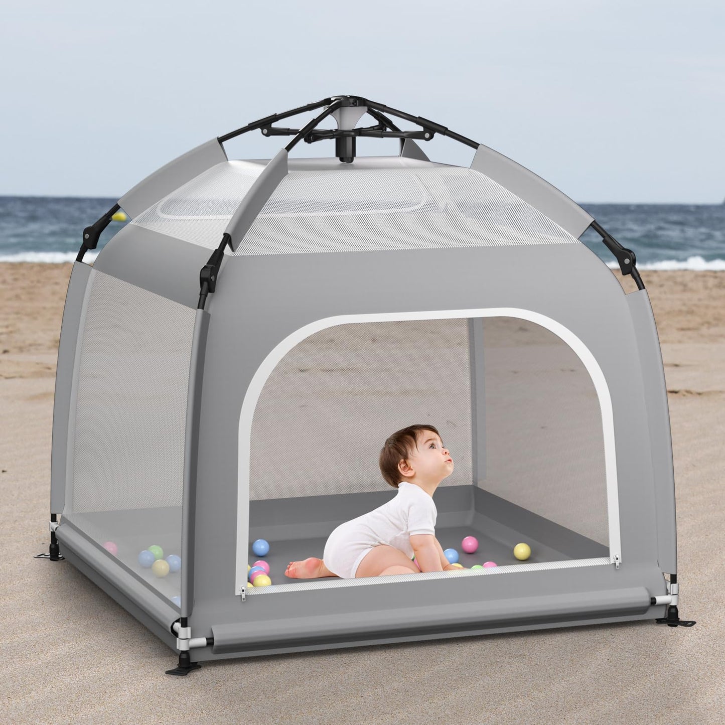 Foldable Baby Playpen with Canopy & Travel Bag