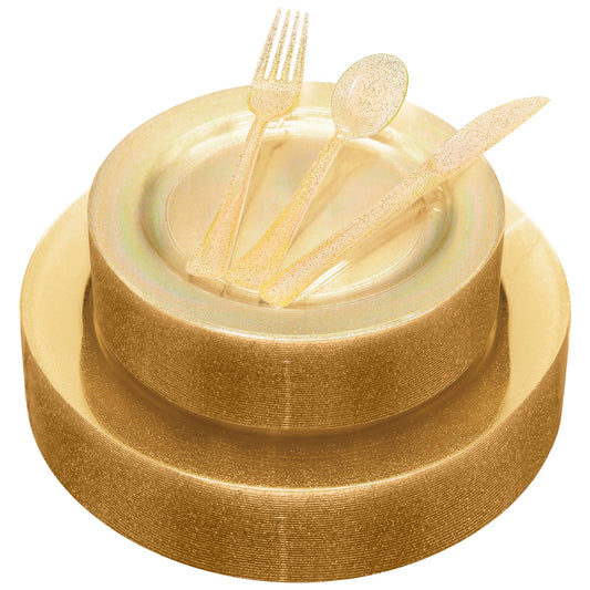 125PCS Heavy Duty Gold Plastic Plates