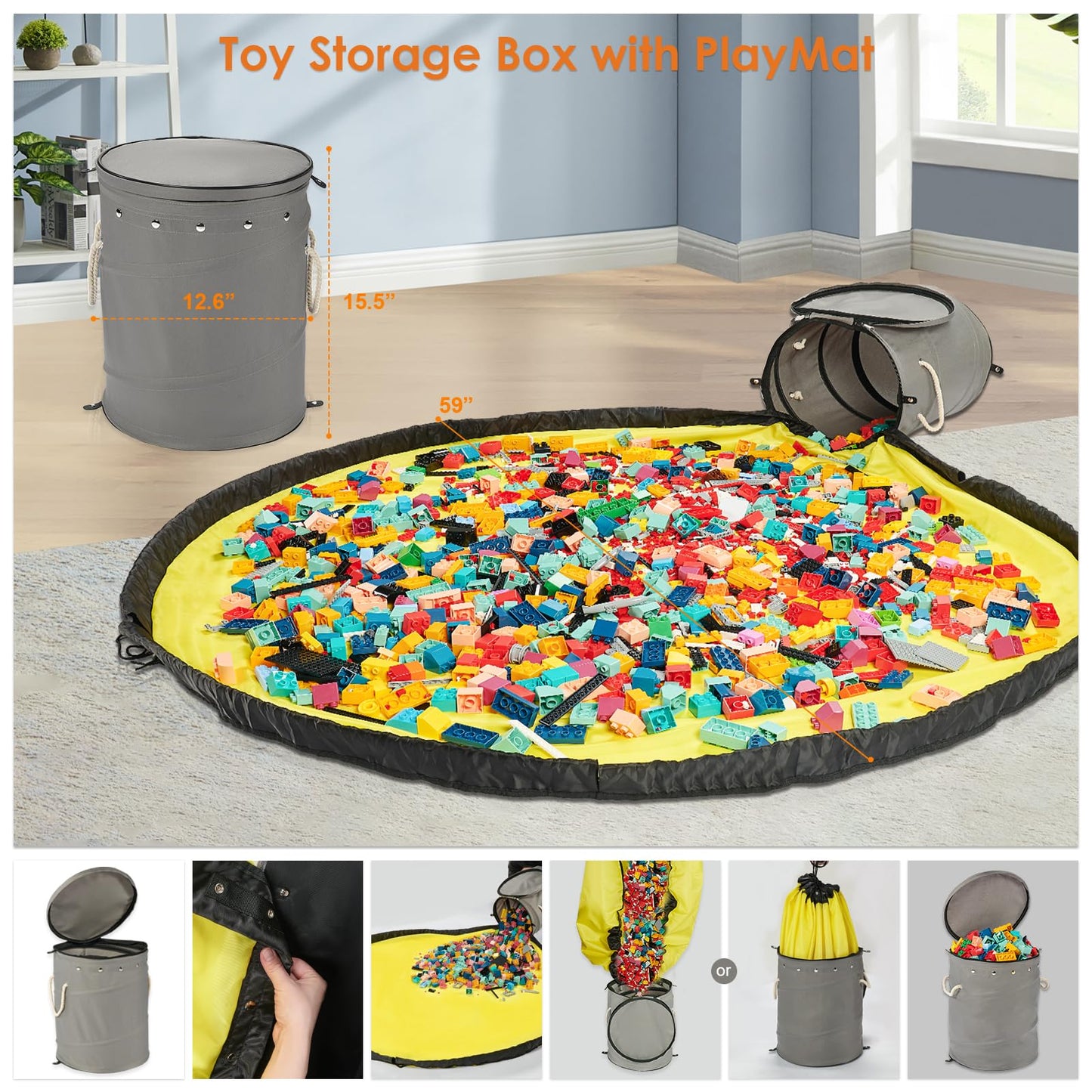 Toy Storage Basket with Play Mat for Kids
