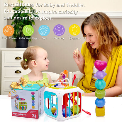 7-in-1 Baby Sensory Montessori Toys for 1 Year Old, Toddler Toys for 1 2 Year Old Boys Girls Gifts,Toddler hape sorter Developmental Learning Toys Birthday Gifts,Baby Toys 6-12-18 Months