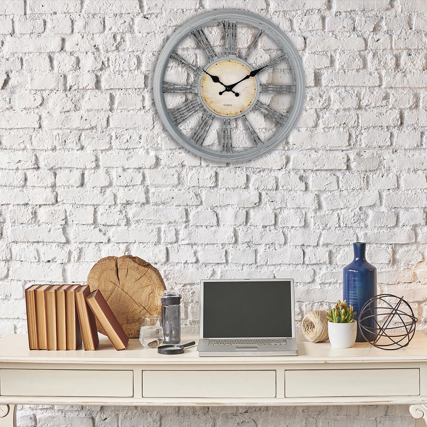 Vintage Roman Numeral 12" Wall Clock - Grey