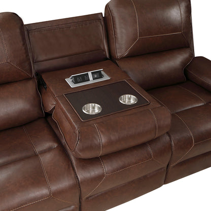 Lexicon Monet Breathable Faux Leather Double Reclining Sofa, Brown