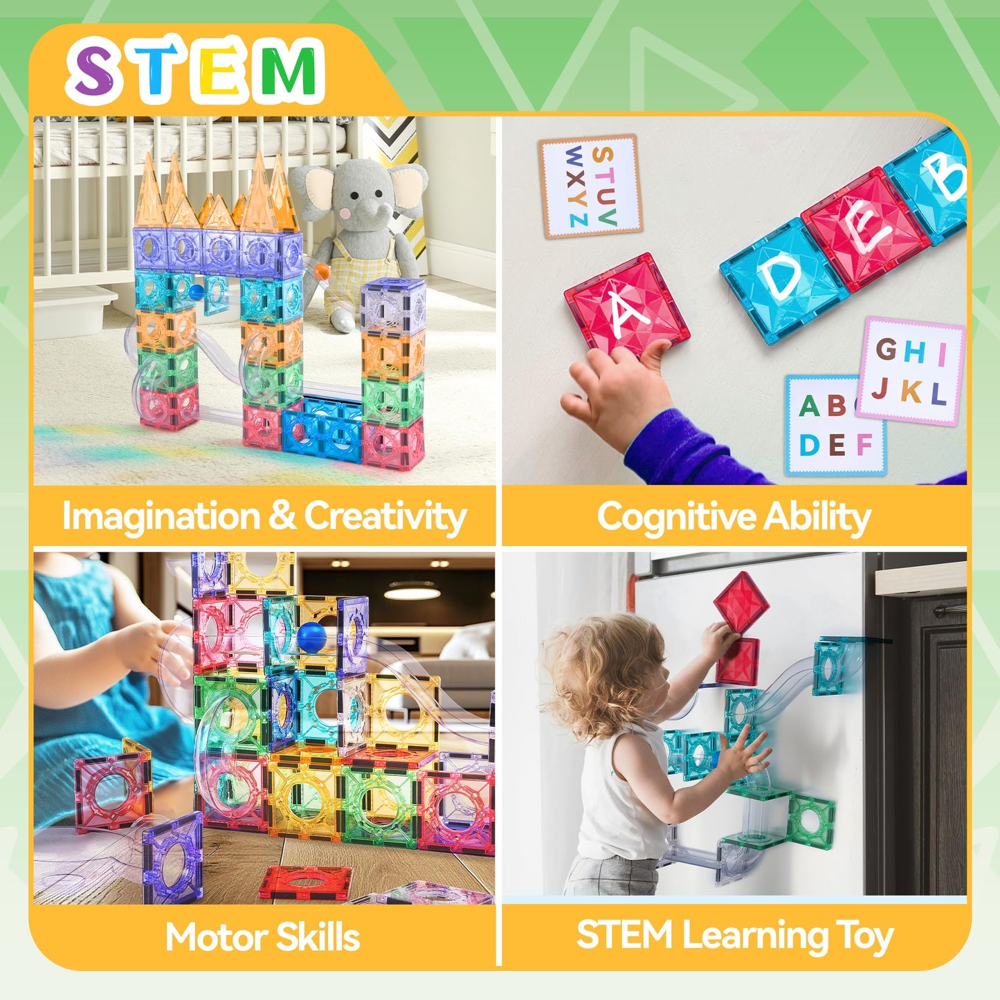 Magnetic Tile and Marble Run Set for Kids