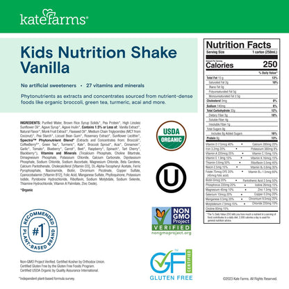 12 Pack Kate Farms Organic Kids Nutrition Shake