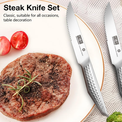 HOSHANHO Steak Knives Set of 6, 4.5 Inch Sharp Serrated Kitchen Steak Knife Set, High Carbon Japanese Stainless Steel Steak Knives with Ergonomic Handle