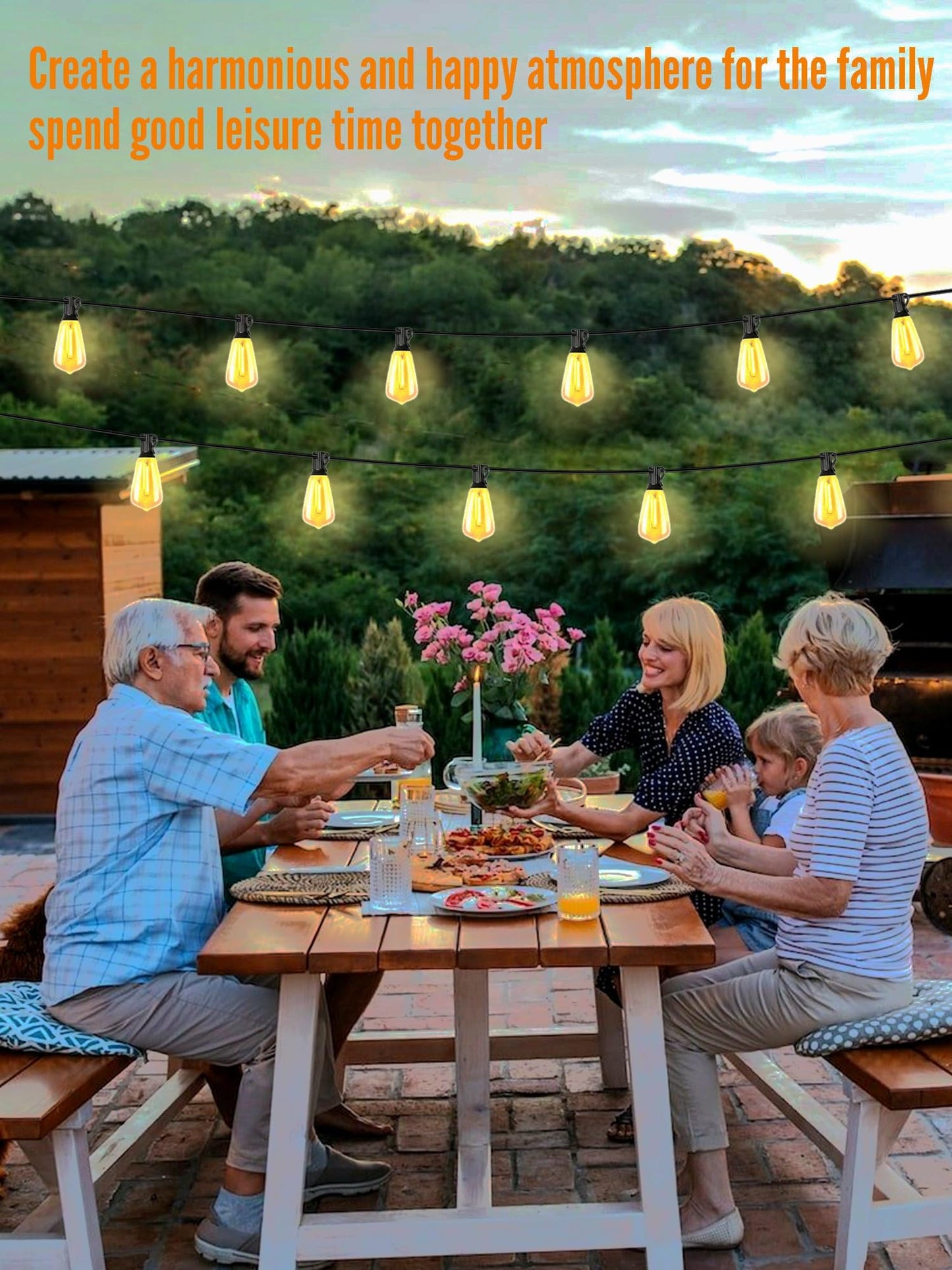 YUVITA 50FT Outdoor String Light, ST38 LED Patio Lights Waterproof with 25+2 Vintage Bulbs Shatterproof Energy Saving, 2700K Outside Hanging Edison Bulbs Lighting for Backyard,Bistro, Camping,Gazebo