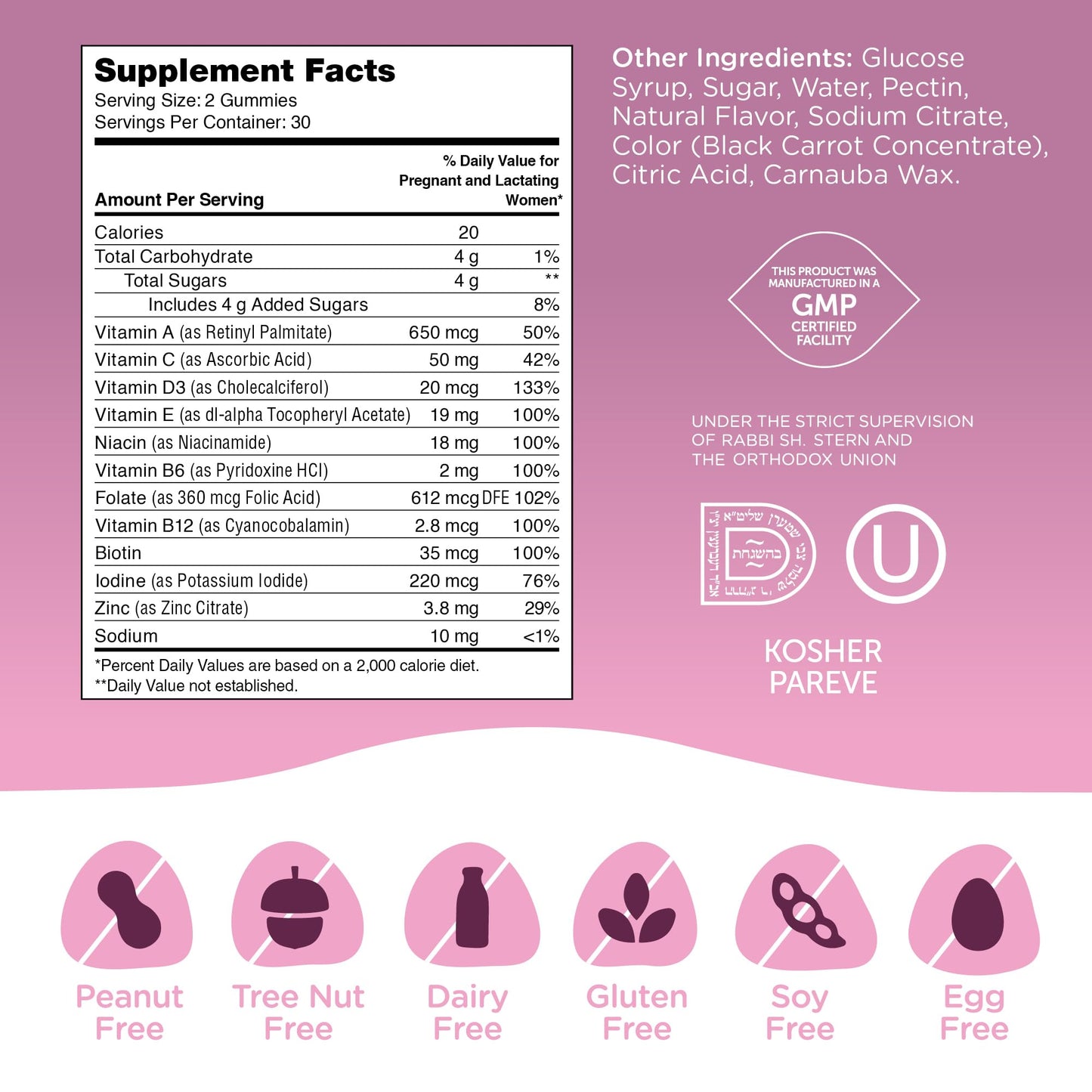 Zahler - Womens Prenatal Gummies - Grape Flavor - Prenatal Vitamins for Women with Folic Acid - Vegetarian & Kosher Pregnancy Vitamins - Womens Prenatal Multivitamin with A C D3 E B6 B12-60 Count