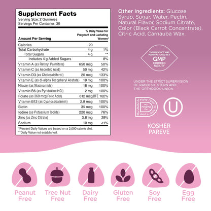 Zahler - Womens Prenatal Gummies - Grape Flavor - Prenatal Vitamins for Women with Folic Acid - Vegetarian & Kosher Pregnancy Vitamins - Womens Prenatal Multivitamin with A C D3 E B6 B12-60 Count