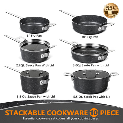 MICHELANGELO Stackable Nonstick Cookware Set - 10 Piece