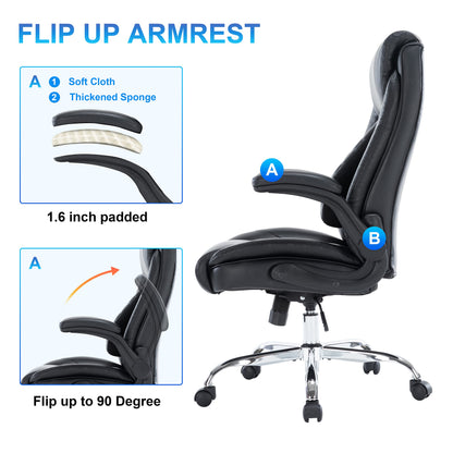 UPDATE DEAD ❗ HESL Excutive Office Chair with Adjustable Back Support,Ergonomic Office Chair with Flip up Arms,Office Chair with Wheels,Home Office Chair with Faux Leather High Back Relieve Back Pain Black