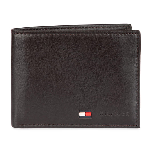 Tommy Hilfiger Men's Leather Wallet – Slim Bifold with 6 Credit Card Pockets and Removable Id Window, Brown, One Size