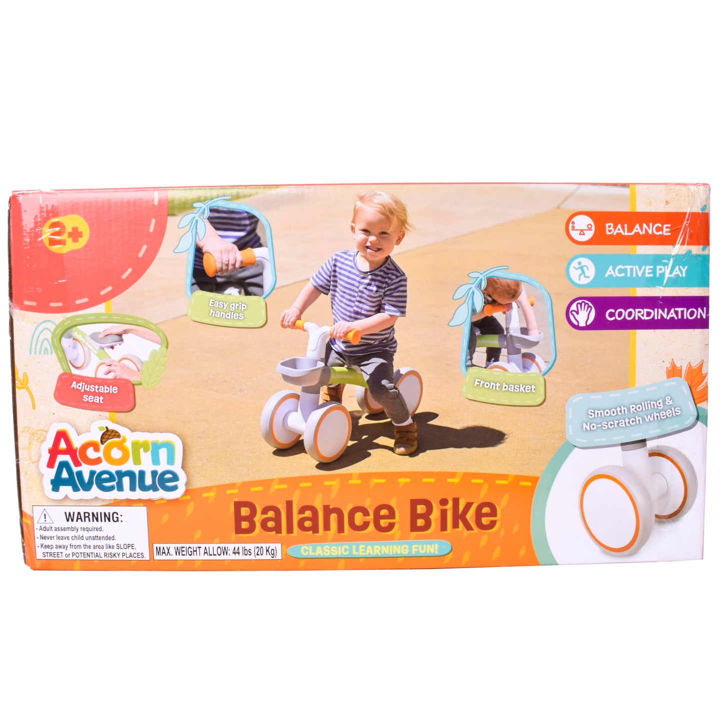 Toddler Balance Bike with Adjustable Seat and Basket