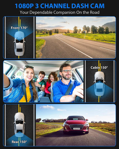 3 Channel Dash Cam with 32GB Card