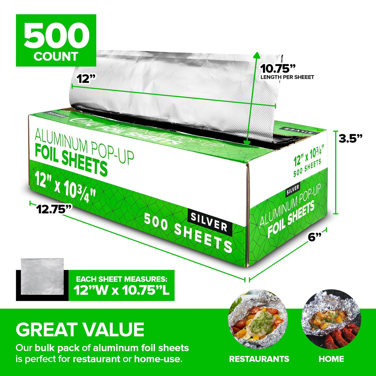 Pre-Cut Deli Aluminum Foil Sheets, 500 Count