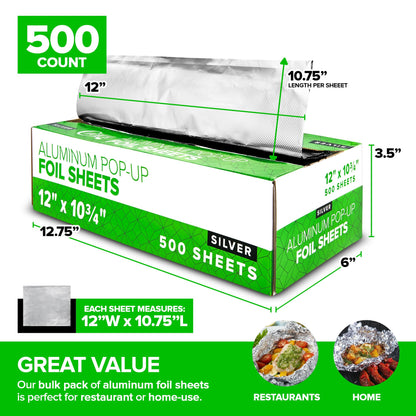Pre-Cut Deli Aluminum Foil Sheets, 500 Count