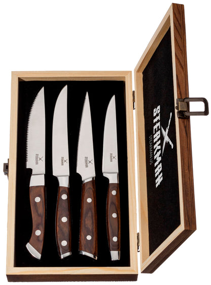 STEAKMAN Multipurpose Knife Set- Steak Knives Box - Unique Present in Wooden Gift Box - Gift Idea for Men Women Wife Husband Dad Mom – Wooden Handles Knives - Gifts for Birthday Anniversary