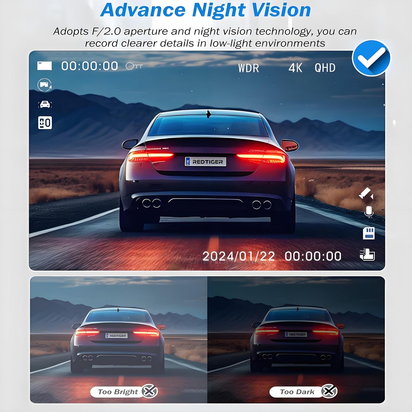 3 Channel 4K Dash Cam with Night Vision