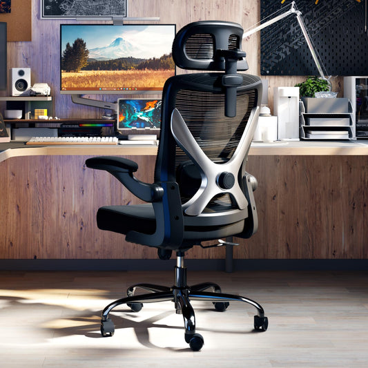 Ergalithic Ergonomic Office Chair - X-Shaped Computer Desk Chair Comfy, Gaming Chair, Office Chair with Lumbar Support, Mesh Office Chairs with Headrests, Desk Chair for Long Hours (Black Silver)