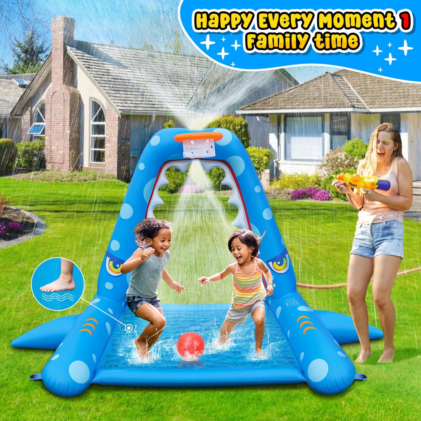 Giant Inflatable Shark Splash Pad for Kids