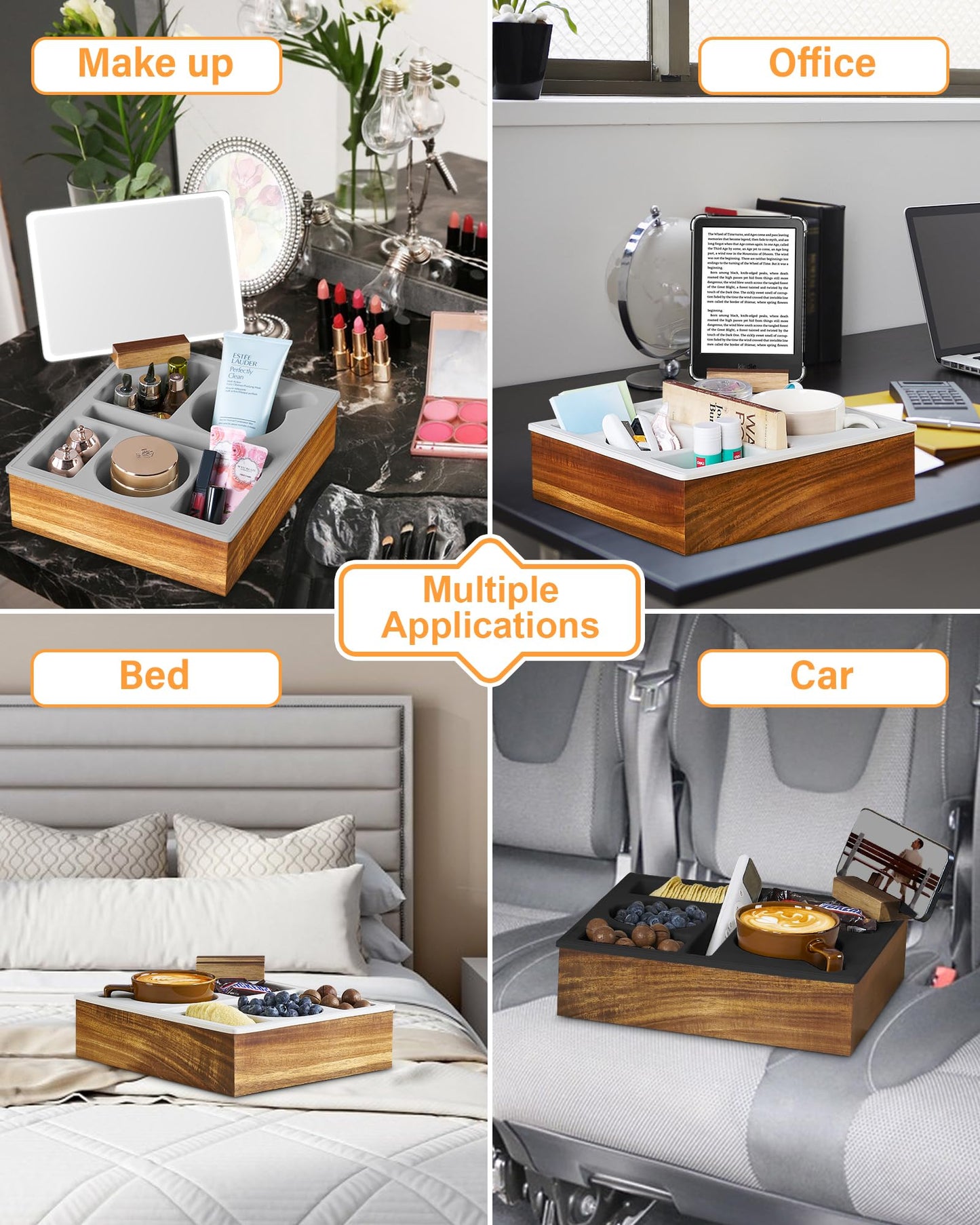 Couch Cup Holder Tray for Drinks and Storage
