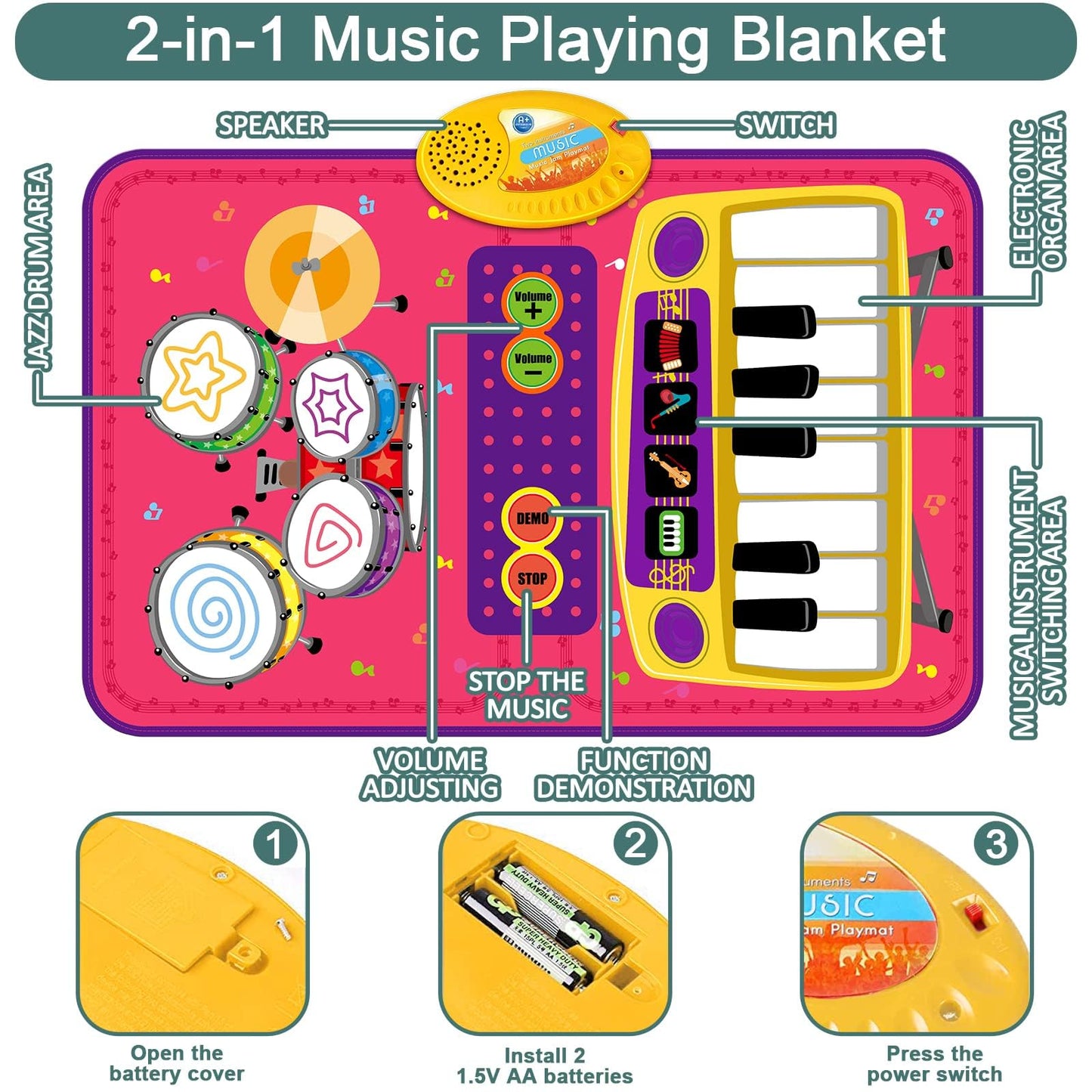 Toddler Piano Mat Music Toy for 1 Year Olds