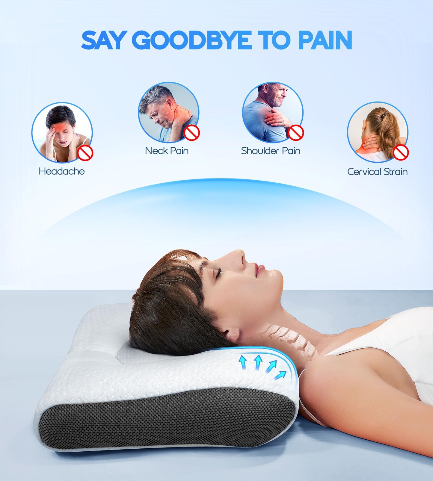 Super Comfort Ergonomic Pillow for Neck Head and Shoulder Pain Relief, Odorless Contour Support Pillows for Bed Sleeping, Orthopedic Cervical Spine Stretch Pillow for Side Back Stomach Sleeper