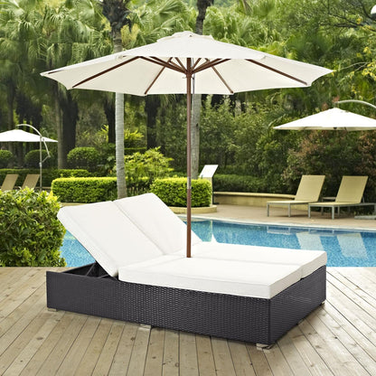Modway Convene Outdoor Patio Double Chaise Lounge Chair and Umbrella Set in Espresso White