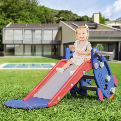 SYPEVIN Toddler Slide, Indoor Slide for Toddlers Age 1-3, Freestanding Kids Slide Climber Playset Toys with Basketball Hoop, Ideal Gift for Boys and Girls, Red Blue Rocket