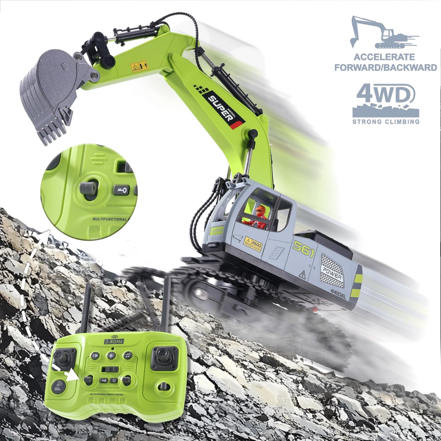 Remote Control Excavator with Metal Shovel & Lights