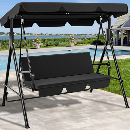 YITAHOME 3-Seat Porch Swing Outdoor Heavy Duty Patio Swing Chair with Stand Adjustable Canopy Soft Cushion for Garden, Patio, Lawn, Balcony and Deck, Black