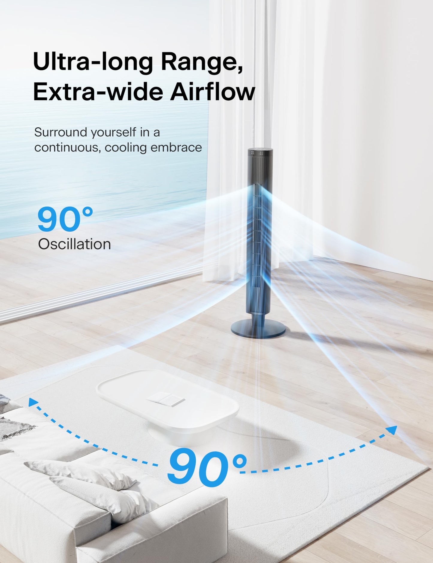 Pelonis 42-Inch Tower Fan for Bedroom – Oscillating Tower Fan with Remote Control – Indoor Quiet Fan with 6 Speeds, 4 Modes and 24-Hour Timer – ETL Certified