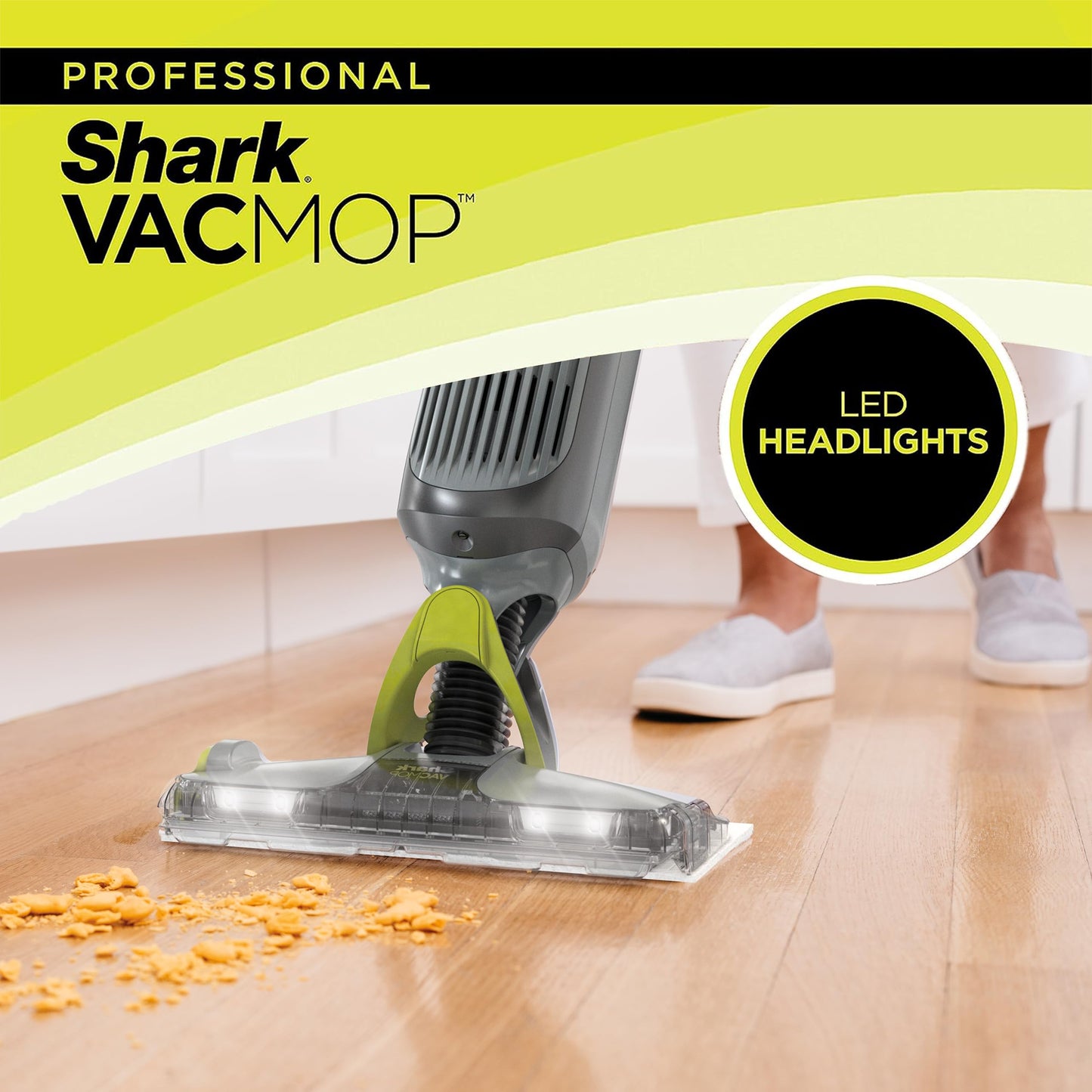 Shark VM252 VACMOP Pro Cordless Hard Floor Vacuum Mop with LED Headlights, 4 Disposable Pads & 12 oz. Cleaning Solution, Charcoal Gray