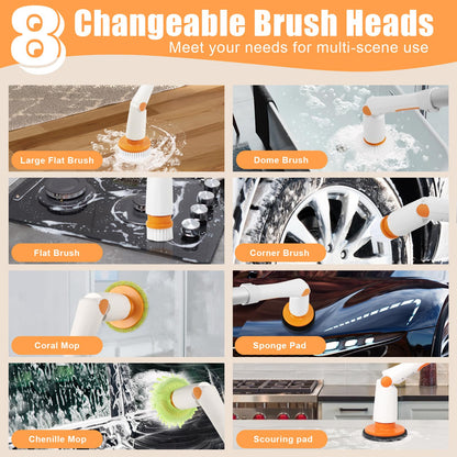 Cordless Electric Spin Scrubber with 8 Brush Heads