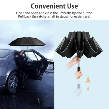 Urvoix Travel Umbrella Compact Windproof - Vented Double Canopy Umbrellas for Rain, Portable Umbrella Inverted Automatic Open Close with Reflective Strip
