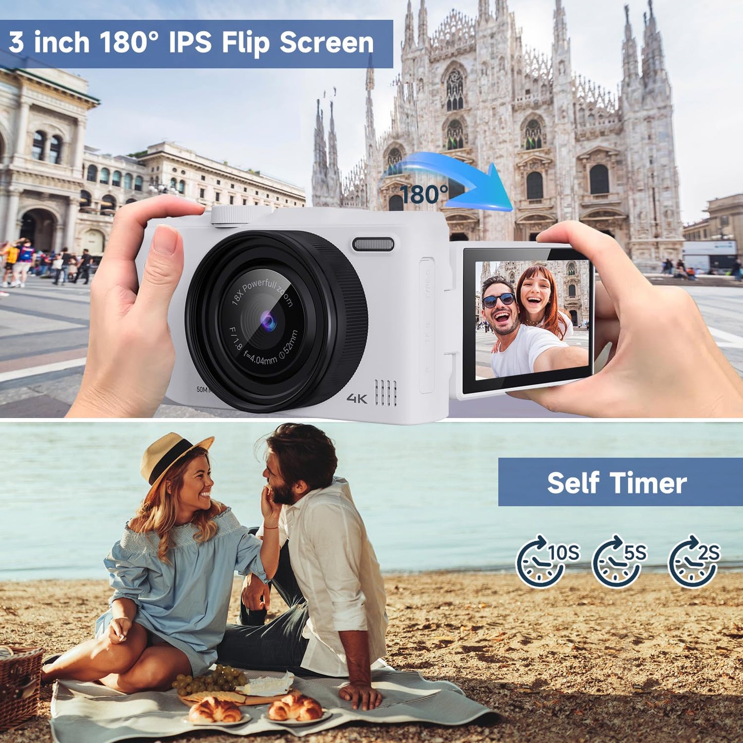 4K 50MP Vlogging Camera with Flip Screen
