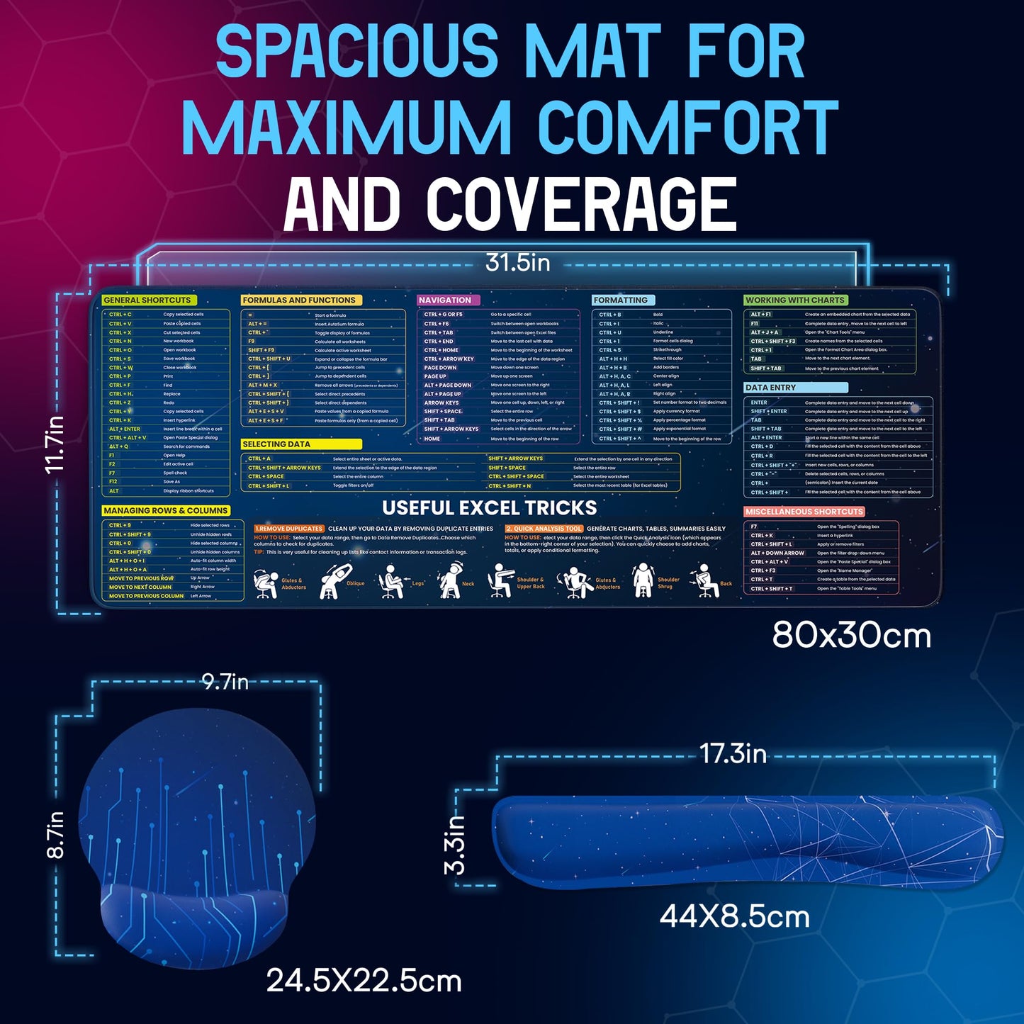 Excel Shortcuts Mouse Pad with Wrist Rest