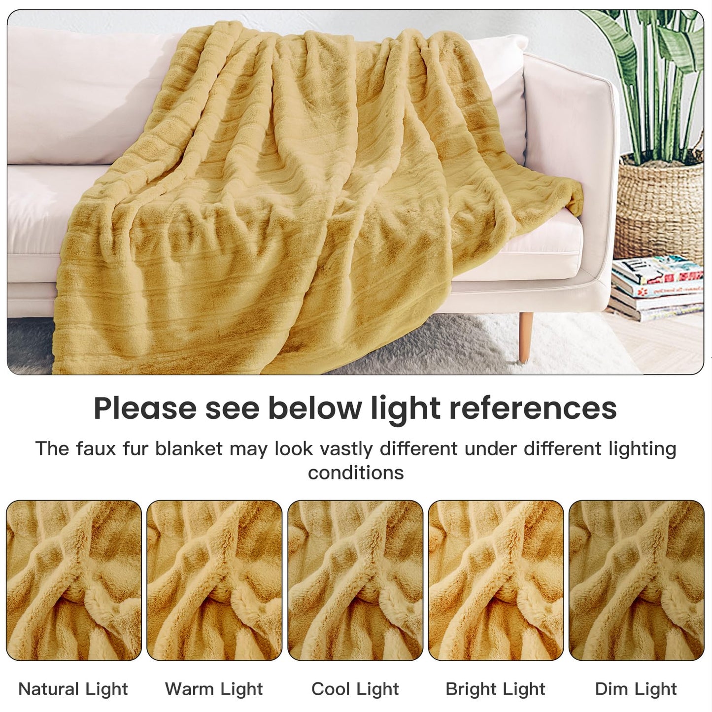 NEXHOME PRO Faux Fur Throw Blanket, Cozy Fluffy Soft Blanket or Couch Sofa Bed Living Room Decorative, Reversible Puffy Thick Warm Blanket for Winter 50"X60" Orange