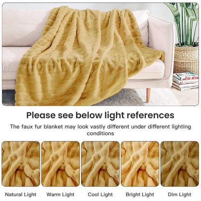 NEXHOME PRO Faux Fur Throw Blanket, Cozy Fluffy Soft Blanket or Couch Sofa Bed Living Room Decorative, Reversible Puffy Thick Warm Blanket for Winter 50"X60" Orange