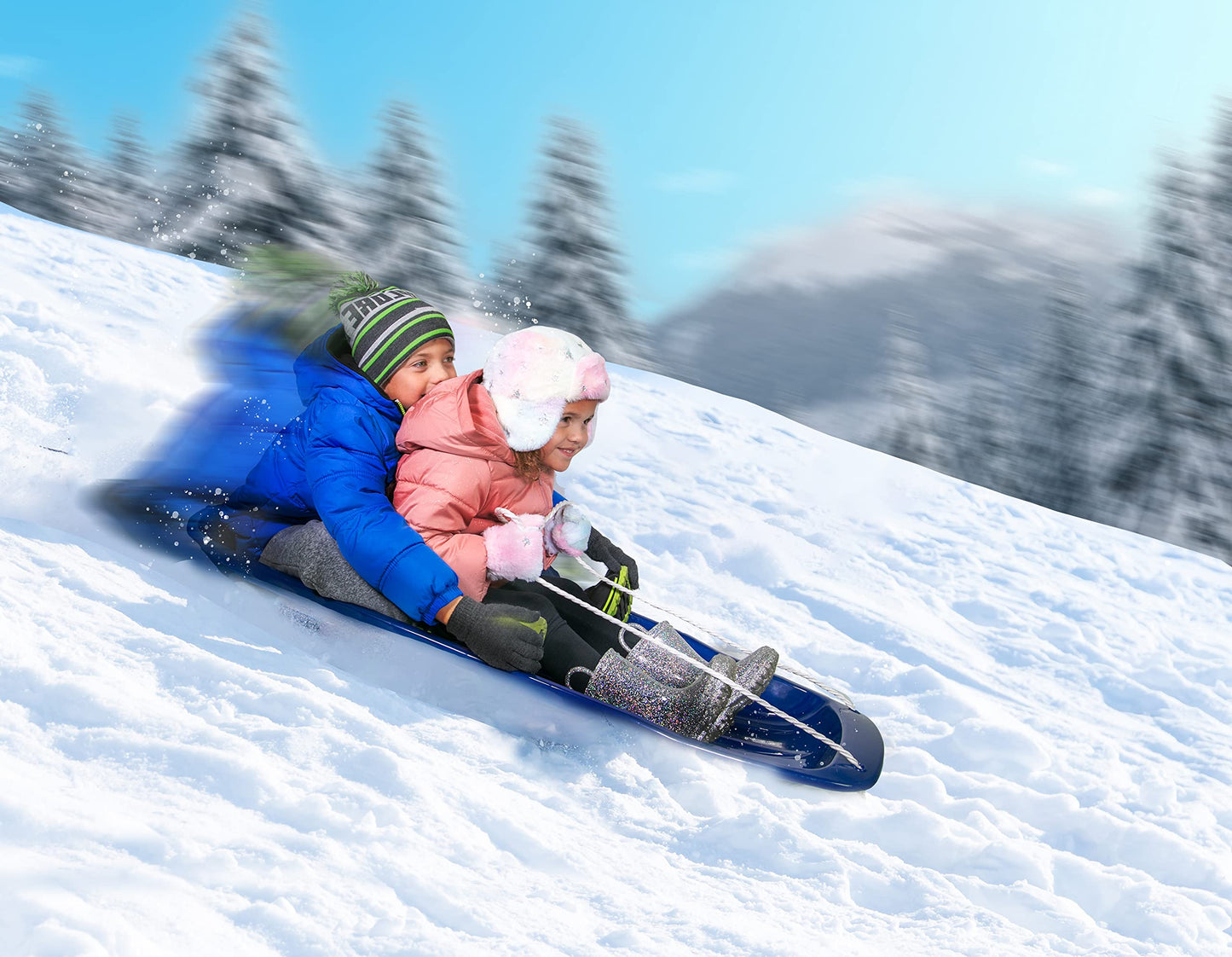 Avalanche Brands | Classic 35" Downhill Toboggan Snow Sled | Ice Blue | Fit for 2 Riders