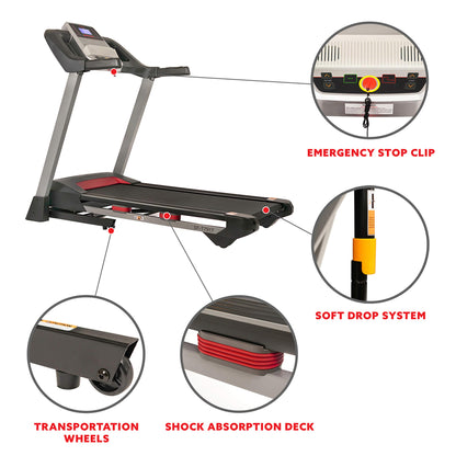 Sunny Health & Fitness Performance Treadmill with 15 Level Auto Incline, Shock Absorption, Digital Monitor, Quick Speed Buttons, Wide Running Belt, Foldable, Device Holder, USB/Bluetooth Connection