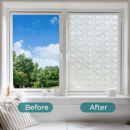Windimiley Privacy Window Film Frosted Glass Window Cling Bathroom Peel and Stick Sun Blocking Decorative Ginkgo Opaque Door Window Tint for Home，17.4x78.7in