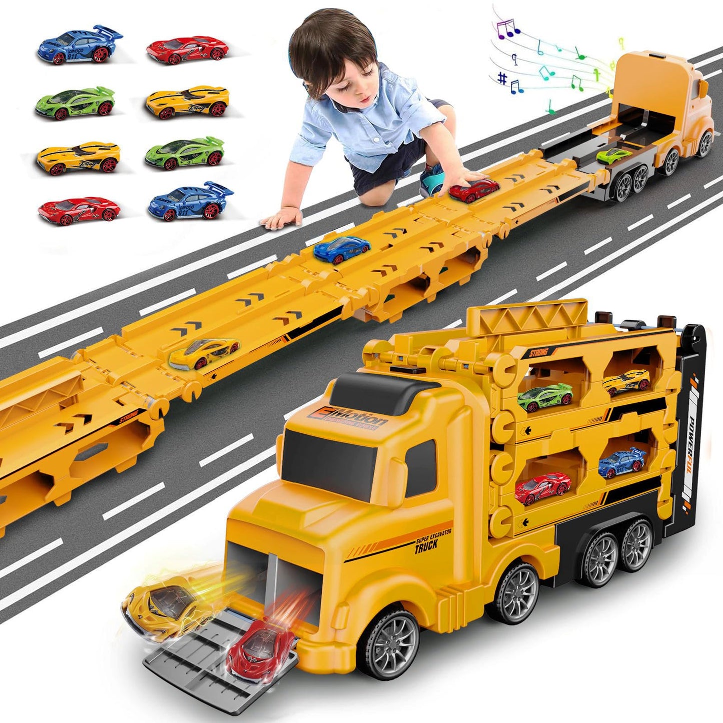 Transport Carrier Truck Toy with Race Track Playset