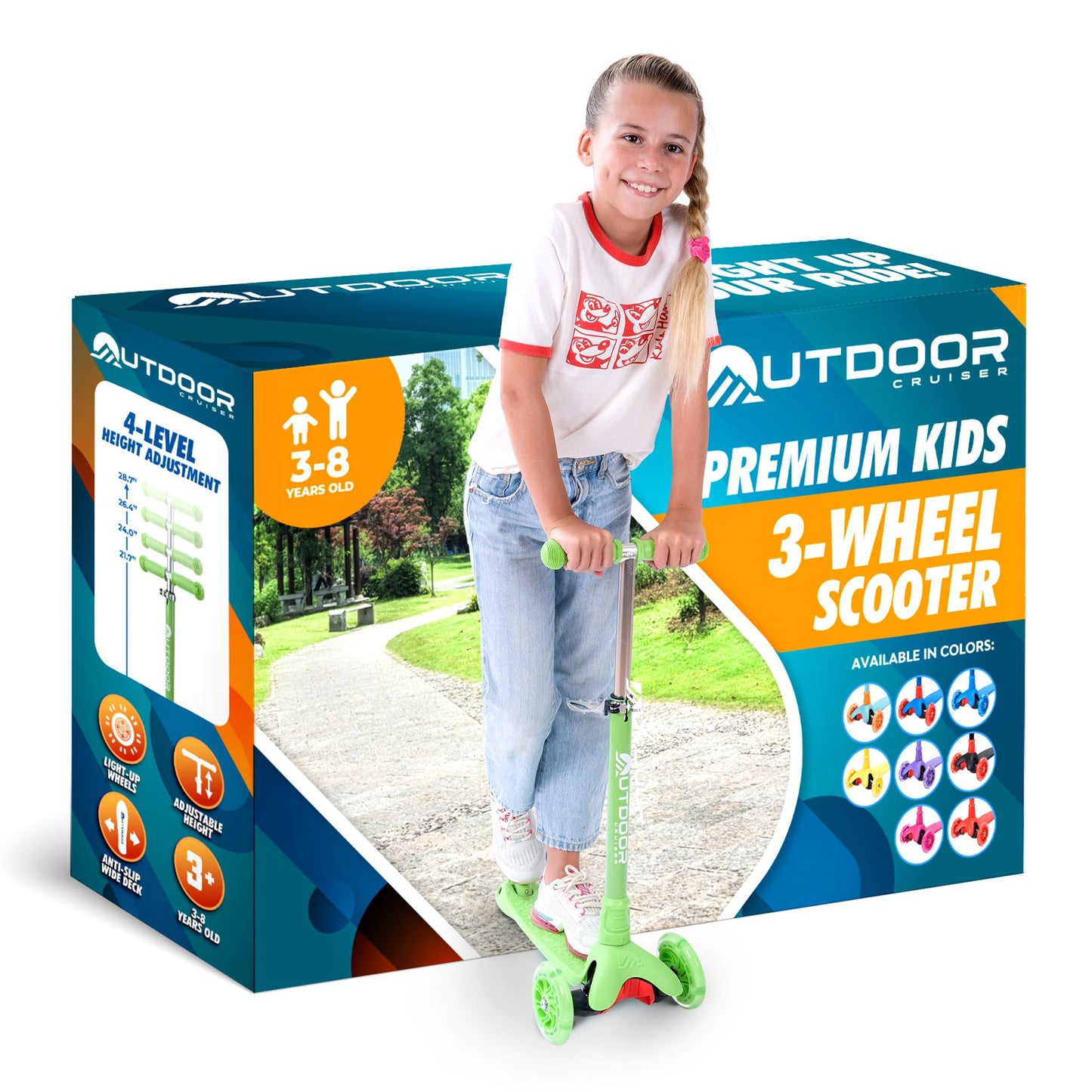 Outdoor Cruiser Kids 3-Wheel Scooter with Lights