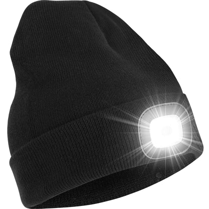 YMHB Unisex Beanie Hat with Light, USB Rechargeable LED Headlamp Hat Night Light Cap Christmas Stocking Stuffers Gifts for Men Dad Father Husband (Black)