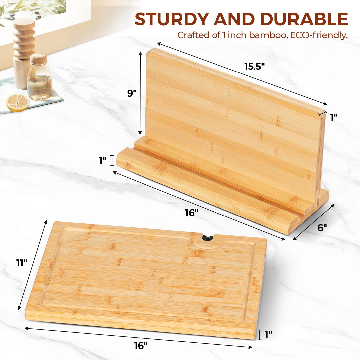 Magnetic Knife Block for up to 16 x 9″ Knives - Powerful Double-Sided Bamboo Magnetic Knife Holder with Cutting Board with Knife Sharpener, Easy-Access Kitchen Knife Storage - Supplied Without Knives