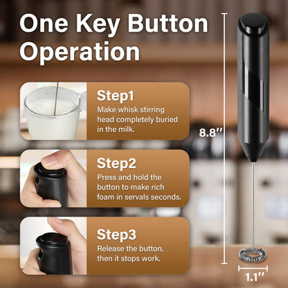 YSSOA Electric Milk Frother Handheld with Stainless Steel Stand Battery Operated Whisk Drink Mixer for Coffee, Frappe, Latte, Matcha, Hot Chocolate, Black (2 Pack, Black)